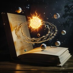 Wall Mural - open book with solar system