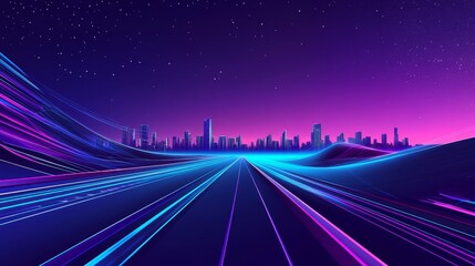 Wall Mural - Cyber punk and futuristic night city concept rendering with neon lights and technology networks.