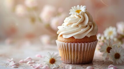 A clean and simple white wedding cupcake with an elegant design, isolated on a white background. Perfect for wedding invitations, bakery websites, and more.