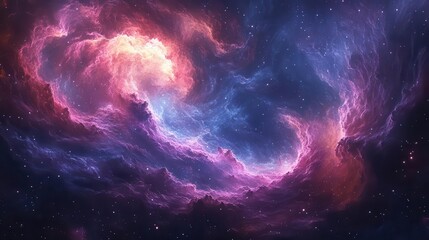 Wall Mural - celestial dreamscape with swirling nebulae and dazzling stars rich purples blues and pinks blend in cosmic harmony evoking wonder and mystery of the universe
