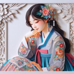 Wall Mural - Elegance in Tradition: A Portrait of a Woman in Hanbok with Generative AI.