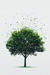 Minimalistic style, tree with green leaves