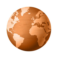 Canvas Print - Wooden world globe isolated on transparent background