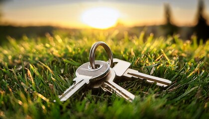 Wall Mural - a bunch of lost keys in the grass, sunshine