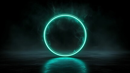 Wall Mural - bright neon green circle glowing against a dark background, soft light diffusion around the edges, c