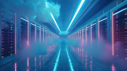 Fototapete - A big data cloud computing data center. Generative AI.