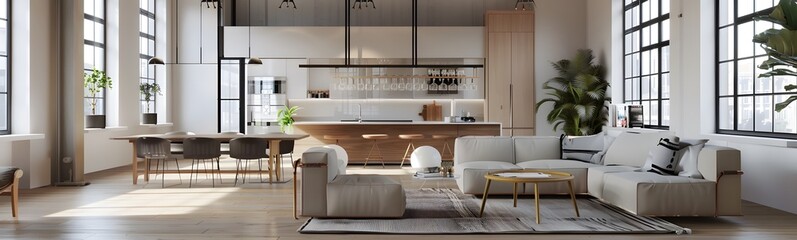 Wall Mural - scandinavian loft apartment. 3d rendering. 