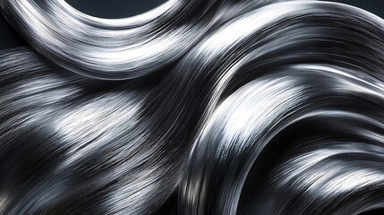 Poster - This is a background image with silver streamlines drawn with a brush on a black background : Generative AI