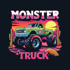 retro truck design. a monster truck with the words monster truck on it