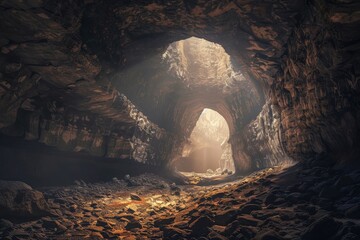 Wall Mural - Mysterious Cave Entrance With Glowing Light