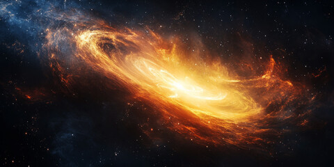 Wall Mural - Cosmic Inferno: A spiral galaxy blazes with fiery intensity, illuminating the vast expanse of space. 