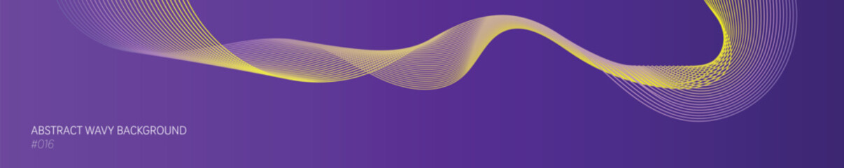 Wall Mural - Abstract long background with gradient yellow wave flowing on purple empty space for edit and decoration