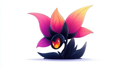 Wall Mural - A striking black bat flower in a modern art piece highlights its unique shape and bold texture with vibrant colors.