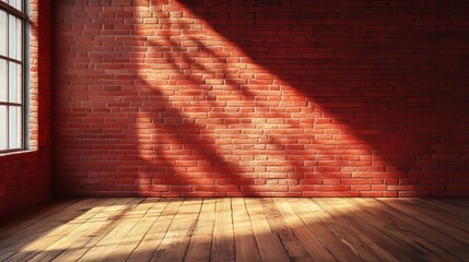 Canvas Print - A brick wall with a window and a wooden floor