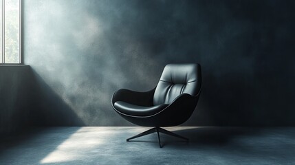 Wall Mural - A black leather chair is sitting in a room with a window