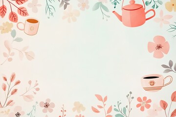 Wall Mural - Pastel tea set and floral design with copious space for text.