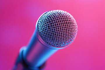 Aufkleber - A microphone boom, isolated on a pastel lavender background, symbolizing the capture of sound in film production,