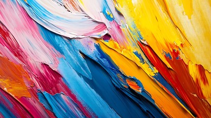 Aufkleber - Abstract colorful oil painting on canvas Oil paint texture with brush and palette knife strokes Modern art cover design concept : Generative AI