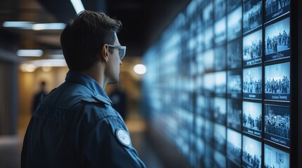 Security Guard Monitors Screen