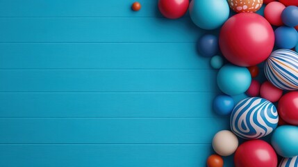 Sticker - A blue background with a row of colorful balloons on it, AI