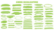© filmanana - Marker green set, brush pen hand drawn underline. Highlighter collection, brush lines, isolated. Vector highlighter graphic stylish element. Watercolor green hand drawn highlight set.