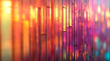 Poster - Abstract creative image on patterned glass show vertical lines pattern repetition blurry background of wavy illuminated multicolored interior soft lightingglass surface used for artist : Generative AI