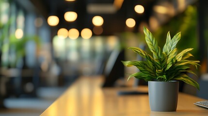 Poster - Blurred Interior Modern Office Working Space With Green Scenery : Generative AI