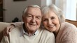 © starush - A man and woman sitting on a couch smiling at the camera, AI