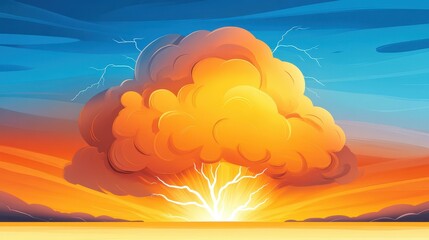 Sticker - Explore a vibrant flat design showcasing a stormy cloud bursting with dynamic lightning, filled with playful textures.