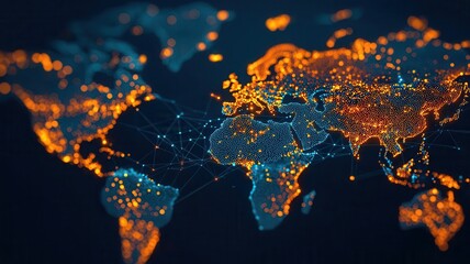 Abstract illustration of a global economic policy network, with nodes representing different countries and their policies