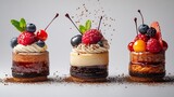 Soaring modern desserts on white background : Generative AI
