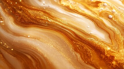 Poster - Abstract fluid art background light brown and bronze colors Liquid marble Acrylic painting on canvas with beige shiny gradient Alcohol ink backdrop with pearl wavy pattern : Generative AI