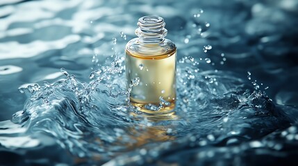 Poster - serum bottle in water with splashes and waves : Generative AI