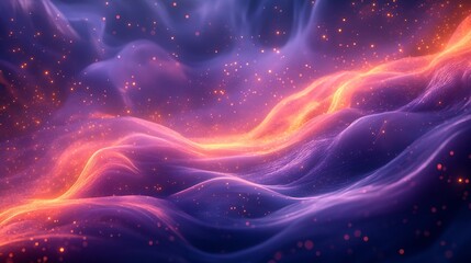 Aufkleber - A mesmerizing interplay of vivid purple and deep blue hues intertwined with ethereal fiery orange streaks resembling cosmic waves in an abstract artistic composition : Generative AI