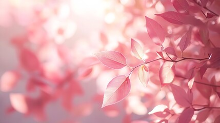 Aufkleber - Abstract leaves shadow blurred background Natural leaves tree branch foliage pink rose gold diagonally shadows and sunlight on white wall in nature for background wallpaper and any des : Generative AI