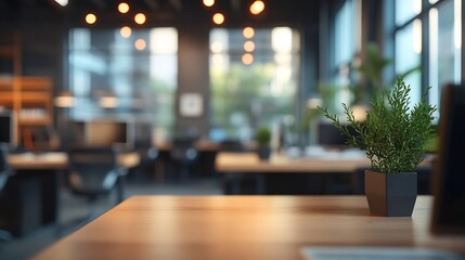 Leinwandbilder - Blur background of modern office environment with multiple workstations and large windows Corporate interior photography Professional workplace concept Design for corporate workplace S : Generative AI