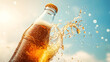 © Matthias - Cold soda bottle being opened with fizz exploding on bright summer background