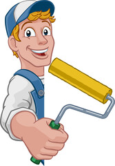 Poster - Painter Decorator Paint Roller Cartoon Handy Man