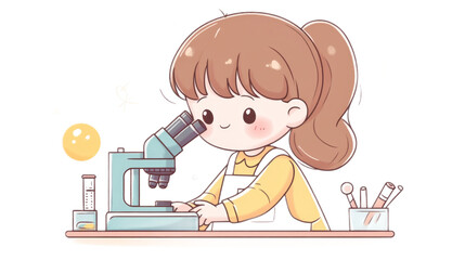 Girl Using Microscope.