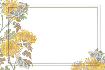 Wall Mural - Chrysanthemum flower frame with butterfly design element