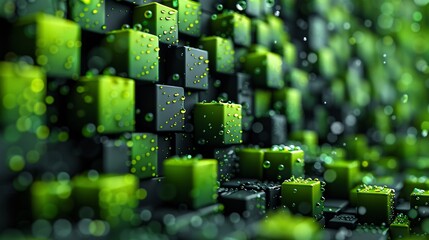 Poster - Futuristic Abstract Animated Background with Light Green and Black 3D Forms