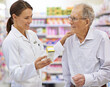 © ArcursForPI/peopleimages.com - Medical, pharmacist and senior man with pills for prescription, product information and healthcare advice. Woman, customer and medicine dispensary with instructions, pharmaceutical care and treatment