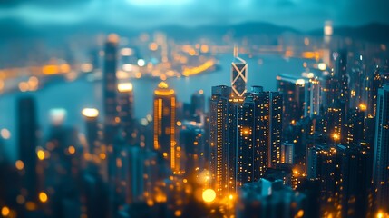 Poster - Beautiful light trials effect on Hong Kong skyscape at night : Generative AI