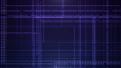 Wall Mural - flying through digital space with glowing dotted elements on a dark blue background. abstract animat