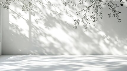 Aufkleber - Minimalistic light background with blurred foliage shadow on a white wall Beautiful background for presentation with with smooth floor : Generative AI