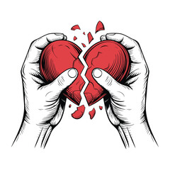 broken heart in hands vector illustration