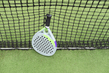 Wall Mural - Paddle tennis objects on grass court