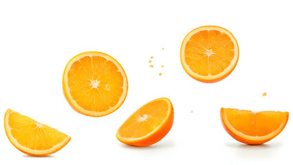 flying orange fruit slices isolated on white background