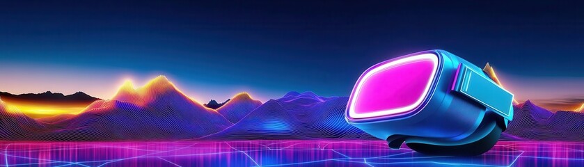Digital wireframe design in a flat design side view, virtual reality theme, animation, Triadic Color Scheme