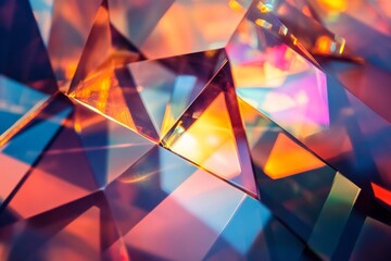 Aufkleber - An intricate array of translucent, geometric prism shapes, reflecting an array of vibrant colors, abstract in nature and producing a visually stunning and dynamic effect.